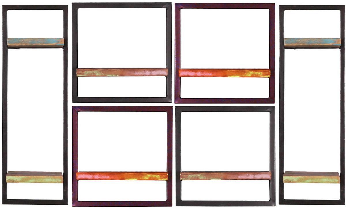 Wandregalset 6-tlg. Altholz/Schwarz B: 135cm - Multicolor/Schwarz, Design, Holz/Metall (135/75/25cm) - MID.YOU