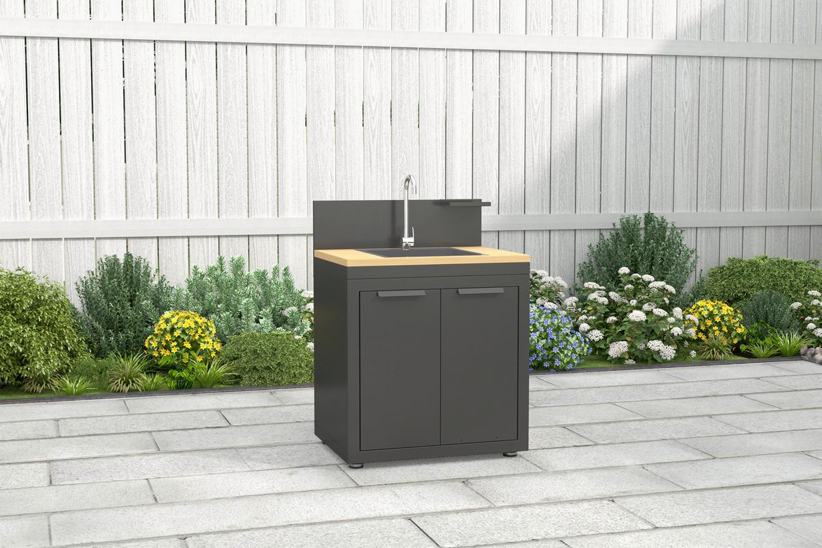 Outdoorküchenunterschrank inkl Spüle, Origin,Anthrazit,Metall - Anthrazit, Basics, Metall (80/110/60cm) - Gardenson