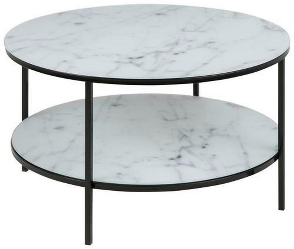 Konferenční stolek ALISMA s mramorovým potiskem - bílá/černá, Trend, kov/sklo (80/80/45cm) - Livetastic