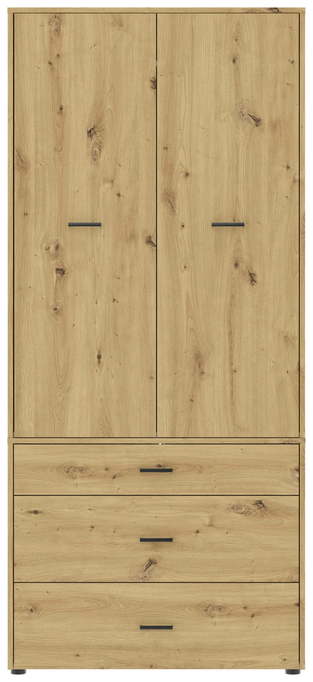 Kleiderschrank Kivo Weiß, B: 90 cm - Eiche Artisan, Basics, Holzwerkstoff (90/199,6/52,1cm)