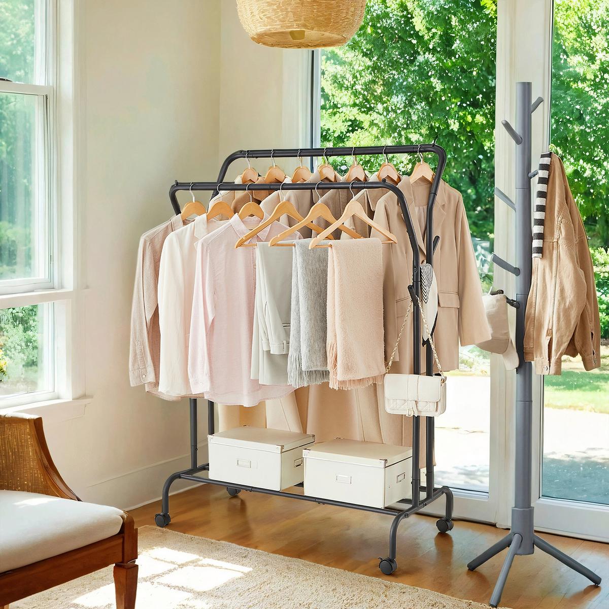 Kleiderwagen Schwarz B: 103,5 cm - Schwarz, Basics, Kunststoff/Metall (103,5/155/52,5cm)