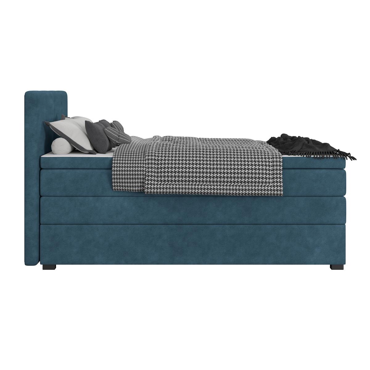 Boxspringbett mit Topper & Bettkasten 120x200 Lauro - Blau/Schwarz, Trend, Textil (120/200cm)