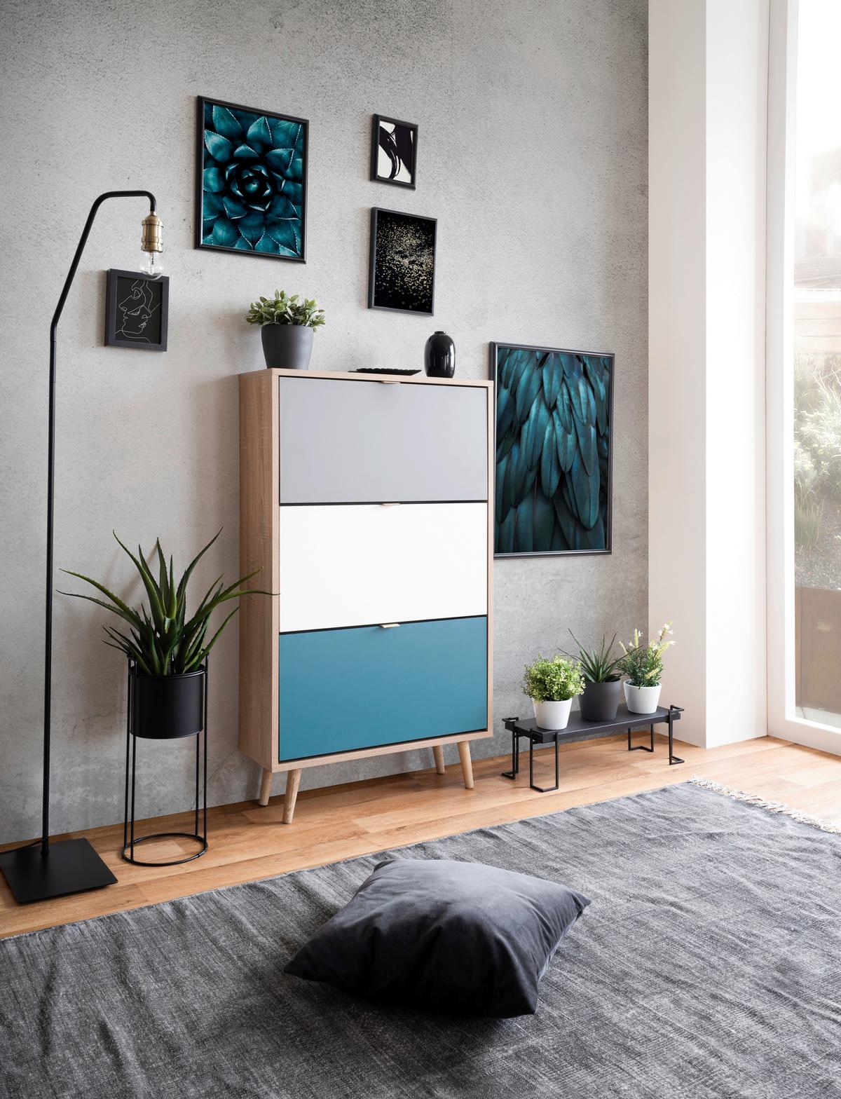 Schuhkipper Cuba 42 Trend, 3 Klappen Eichefarb. B: 70 cm - Eichefarben/Weiß, Trend, Holzwerkstoff (70/127/24cm) - MID.YOU