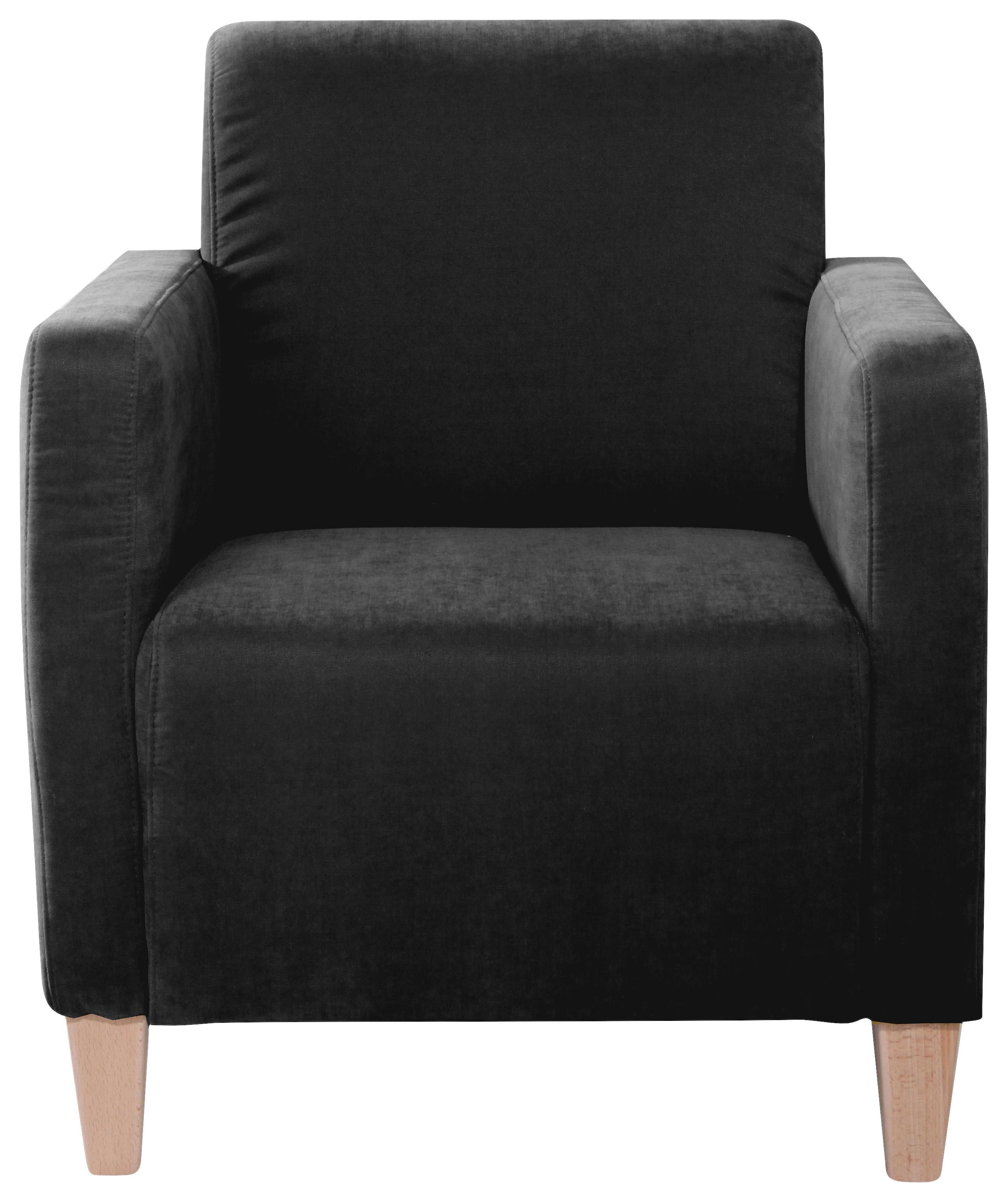 Polstersessel Mit Armlehnen Milla Samt Schwarz - Schwarz/Naturfarben, Design, Textil (71/81/70cm) - Max Winzer