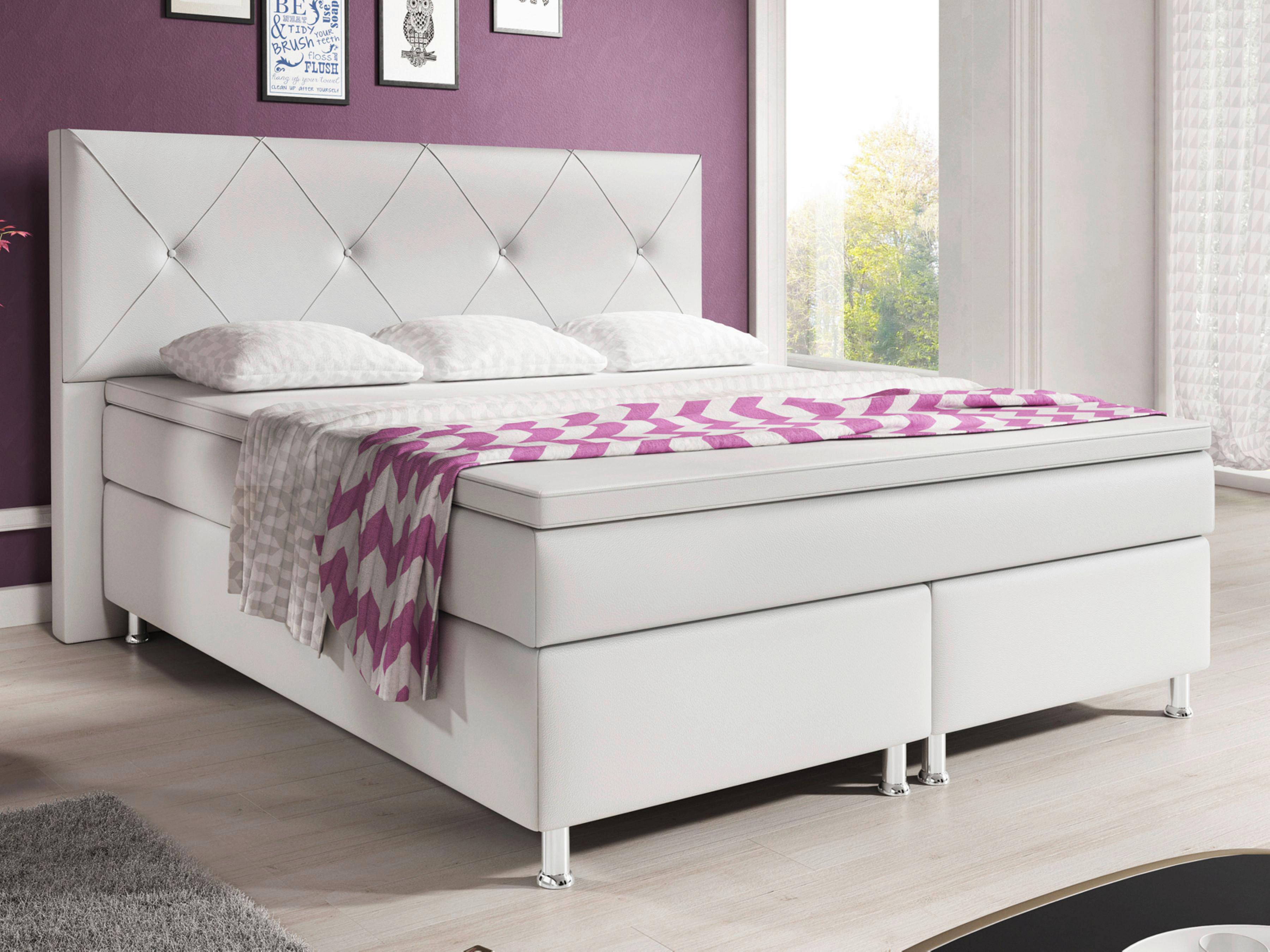 Boxspringbett Mit Topper Lederlook 180x200 Oxford - Anthrazit/Silberfarben, KONVENTIONELL, Leder/Textil (200/125/210cm) - MID.YOU