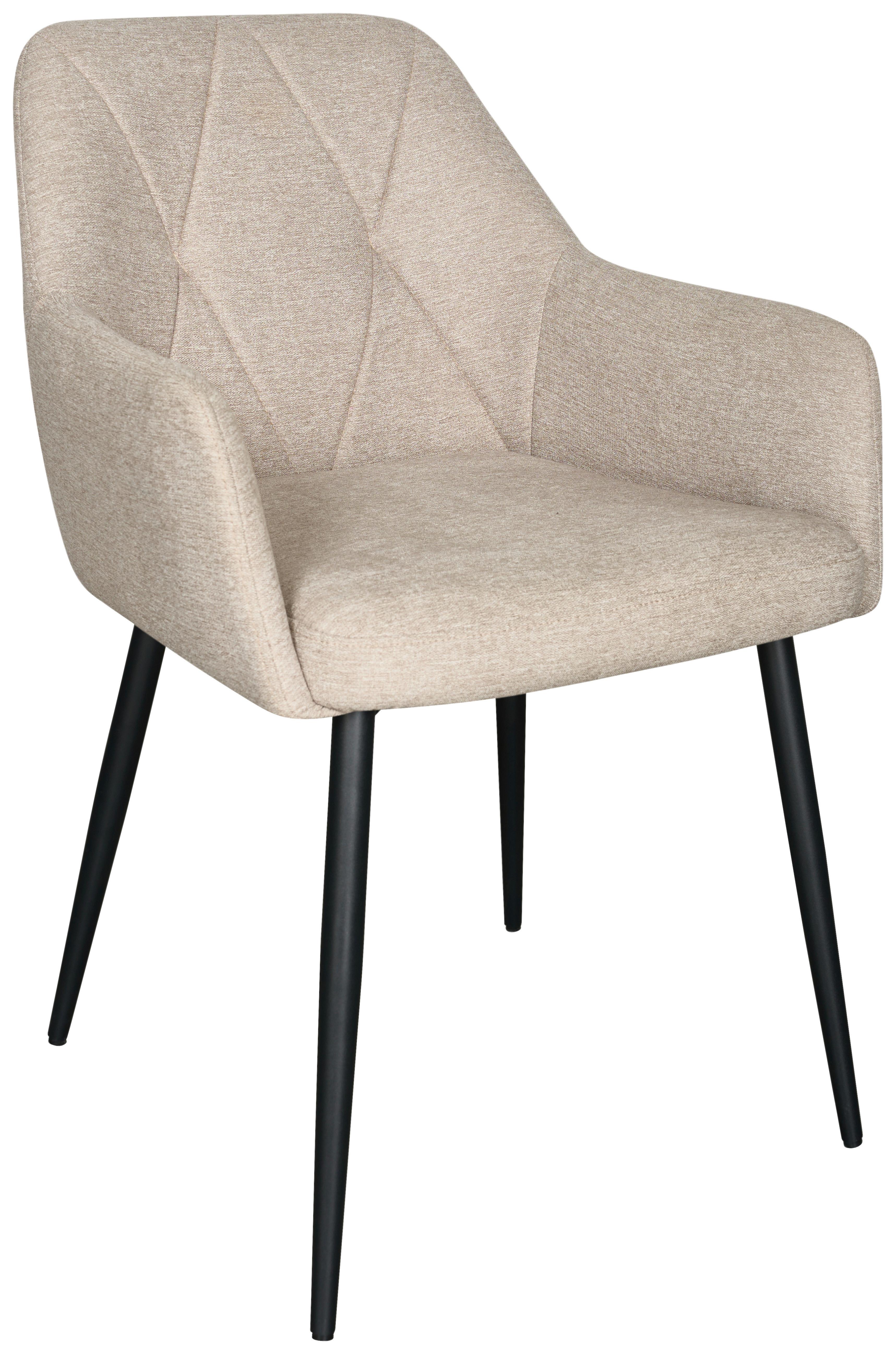 Armlehnstuhl Hardy Giga Webstoff beige, B: 56cm - Beige/Schwarz, MODERN, Textil/Metall (57/86/64cm)