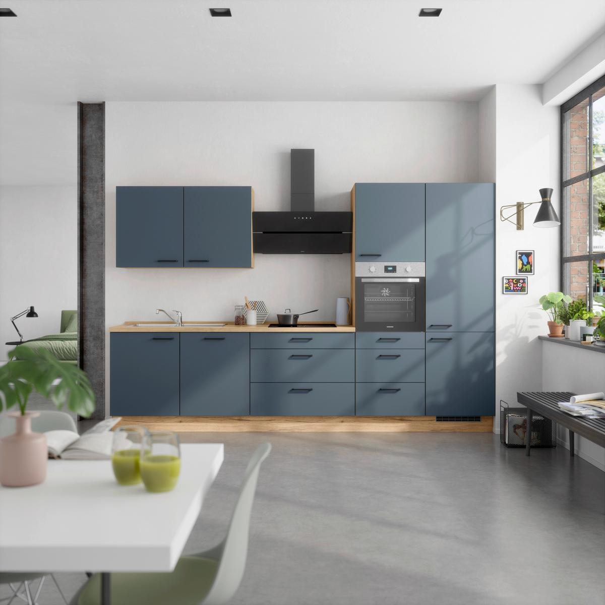 Küchenleerblock Easytouch High-Line, H8 Rechts - Blau/Eichefarben, MODERN, Holzwerkstoff (330cm) - Nobilia