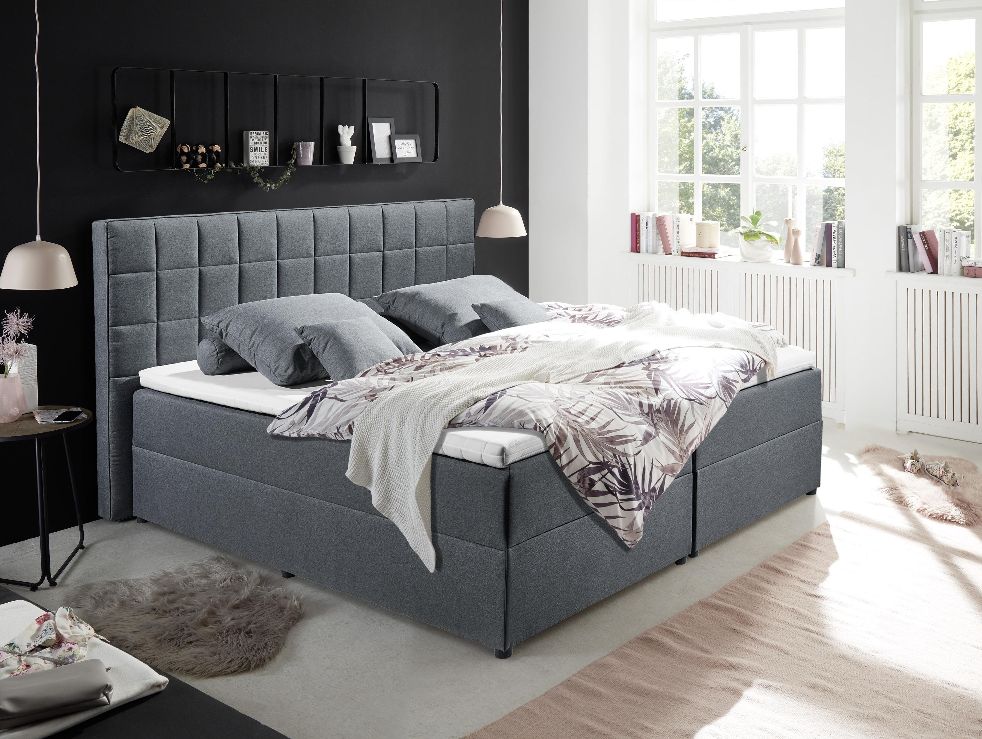 Boxspring postel ALASKA 180x200 cm antracit - antracitová, Basics, kompozitní dřevo/textil (180/200cm) - MID.YOU
