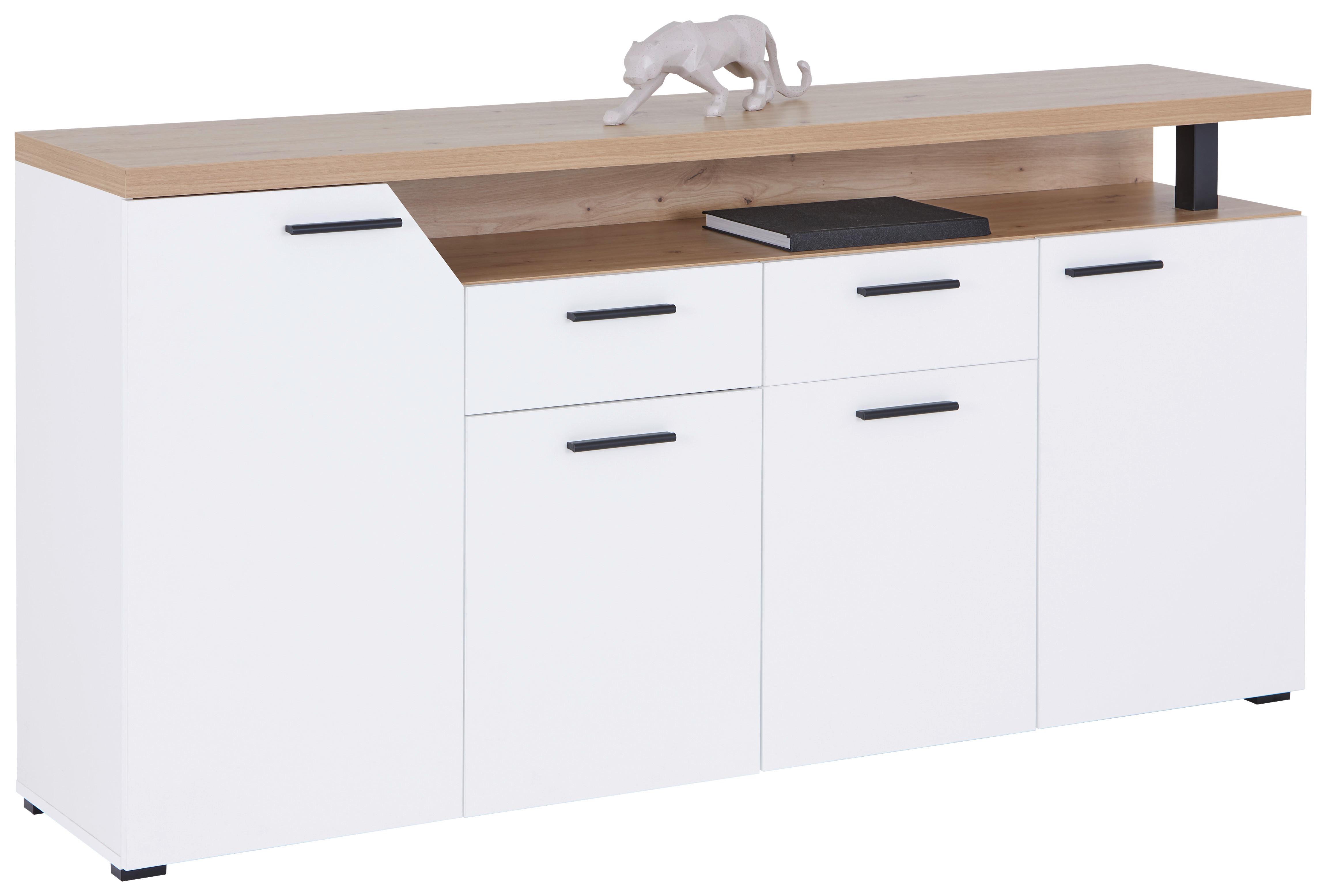 Kommode 180,5cm Nico Mx 192 Weiß/Eiche Dekor - Schwarz/Weiß, MODERN, Holzwerkstoff (180,5/91,6/40cm)