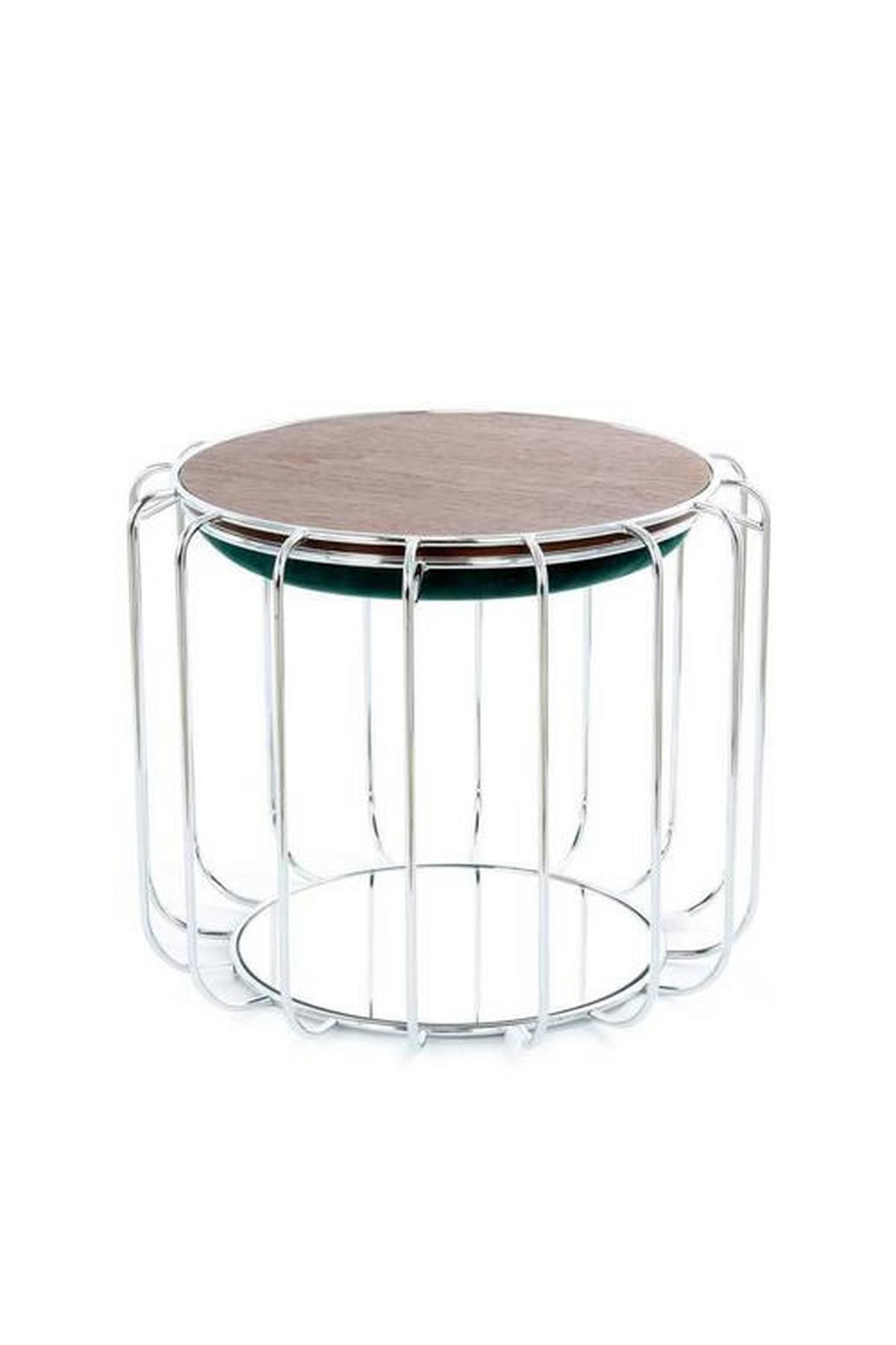 Beistelltisch/Pouf 2 in 1 Comfortable Silber/Dunkelgrün - Dunkelgrün/Silberfarben, Basics, Glas/Holzwerkstoff (50/50/45cm) - Kayoom