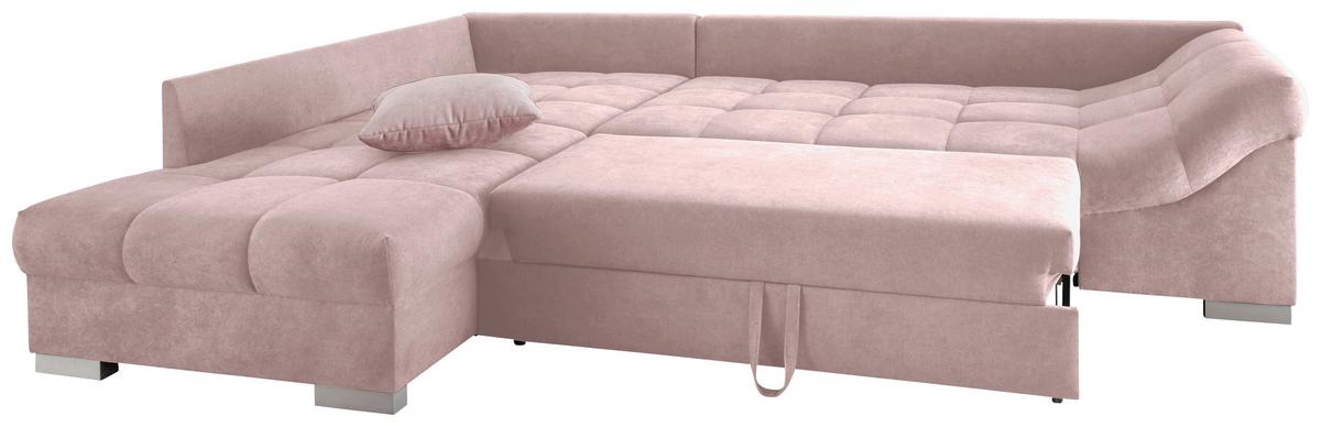 Eckschlafsofa Alvito Rosa S: 202/298 cm - Silberfarben/Rosa, Design, Textil (202/298cm) - MID.YOU