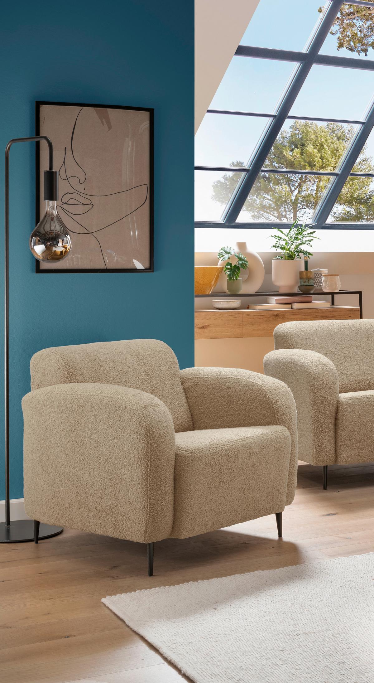 Polstersessel Mit Armlehnen Marone Creme Teddystoff - Creme/Schwarz, MODERN, Textil (85/76/90cm) - Livetastic