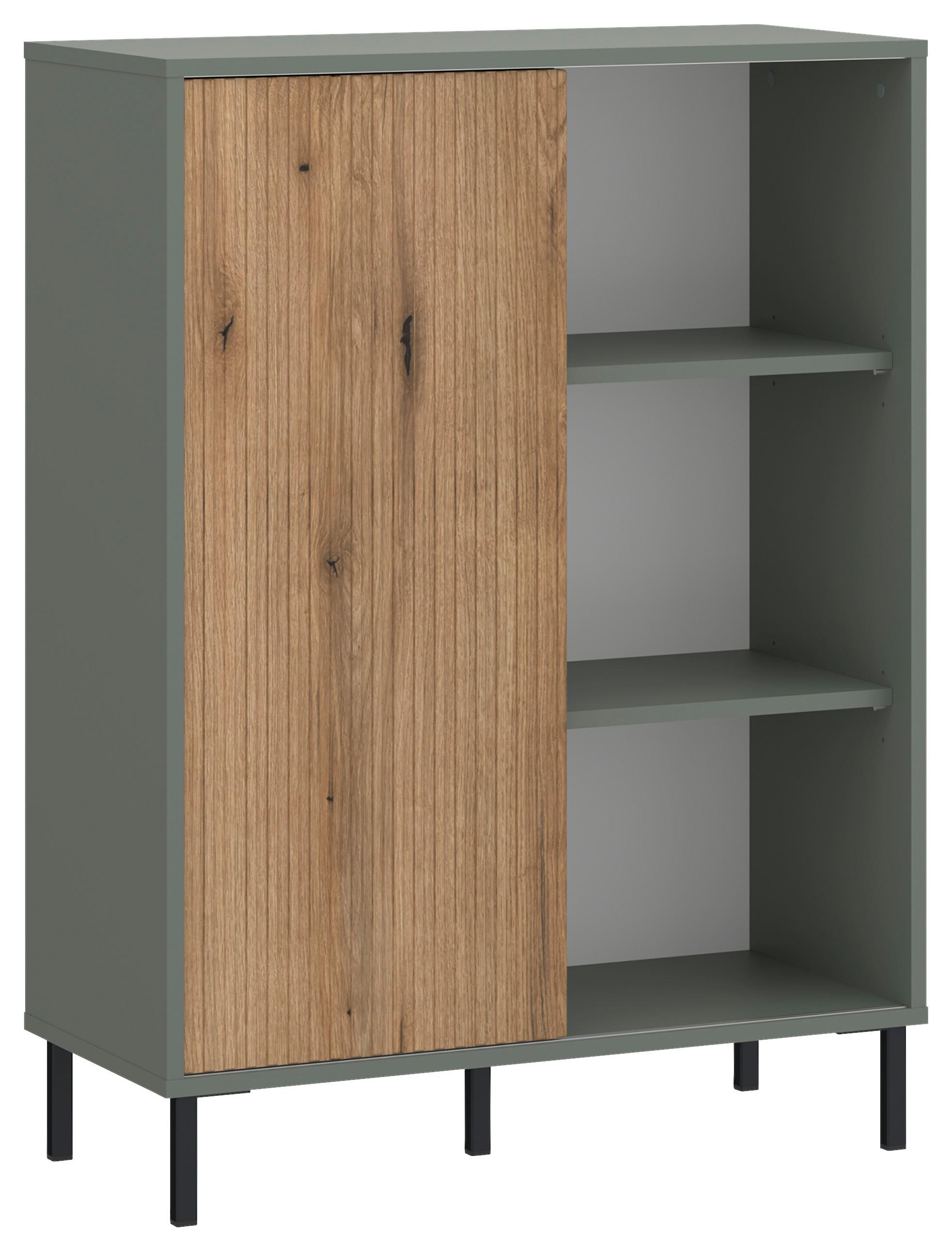 Kommode Pozzi Graugrün/Eichefarben B: 75 cm - Eichefarben/Schwarz, Trend, Holzwerkstoff (75/105,2/40cm)