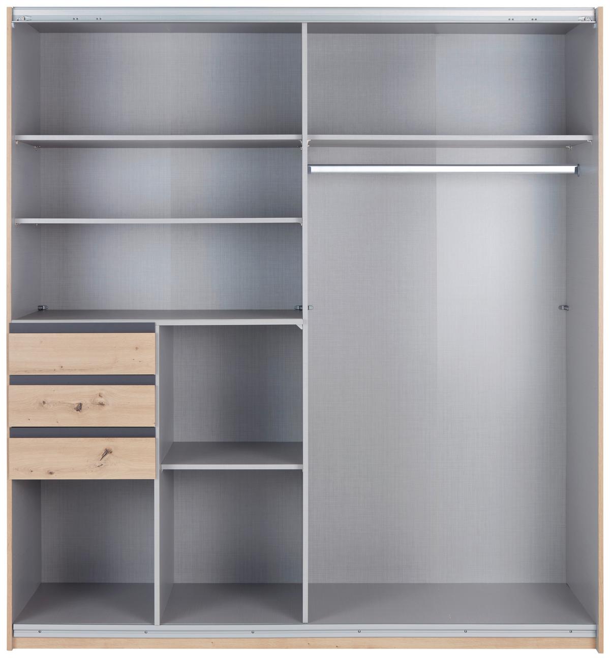 Tolóajtós Szekrény Oldenburg 180/198 Cm - tölgyfa/Artisan tölgy, Konventionell, faalapú anyag/Üveg (180/198/65cm)