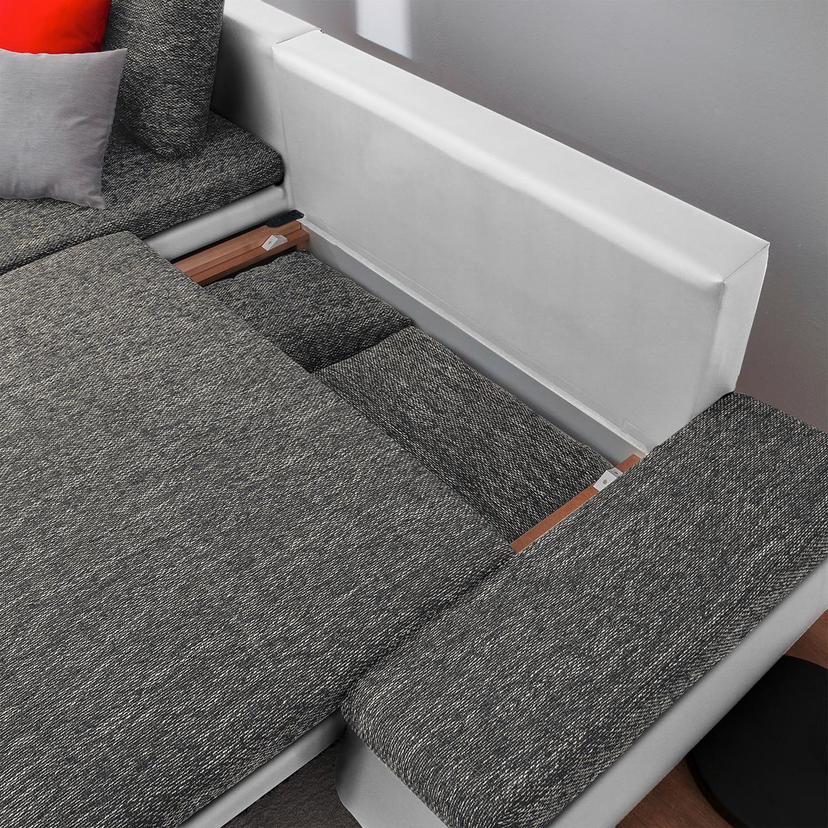 Ecksofa Acra Grau, Weiß B: 266x175 Cm - Chromfarben/Schwarz, Design, Textil (266/175cm) - Livetastic