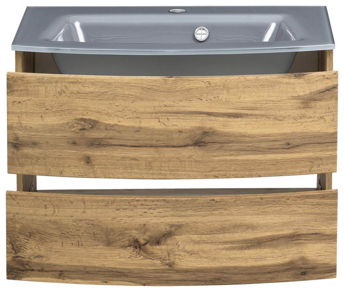 Waschbecken mit Unterschrank Kopenhagen B: 80cm Eiche Dekor - Eichefarben/Grau, KONVENTIONELL, Glas/Holzwerkstoff (80cm) - Held