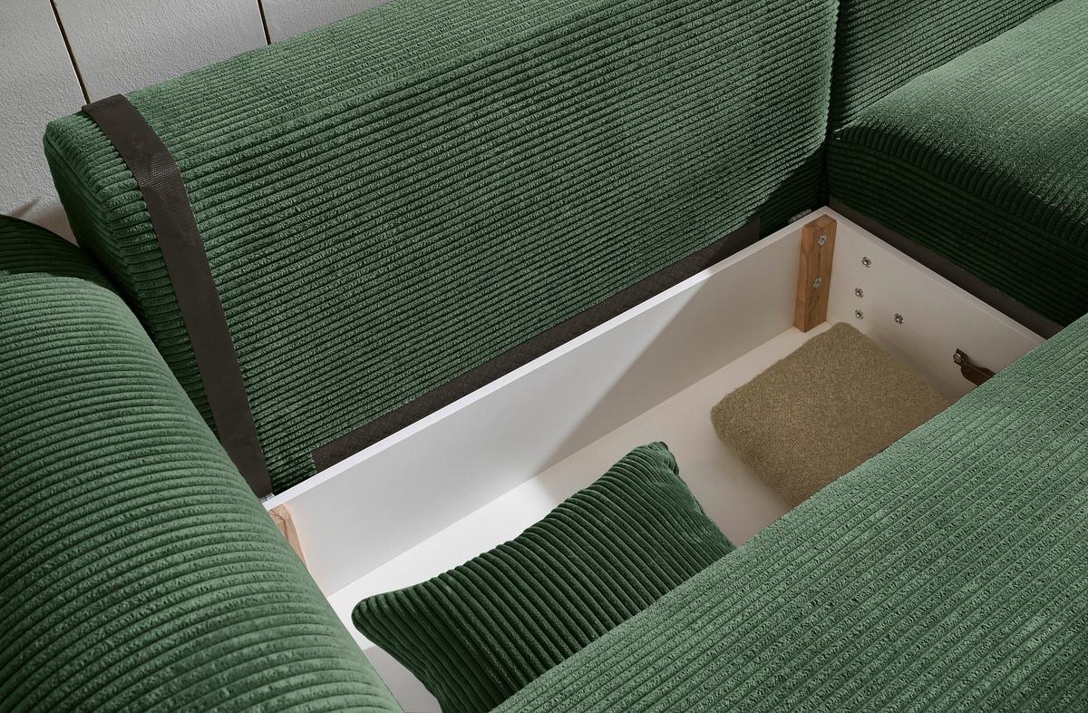 Ecksofa mit Bettkasten Maureen Dunkelgrün - Dunkelgrün/Schwarz, KONVENTIONELL, Textil (255/185cm) - MID.YOU