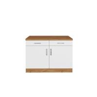 Küchenunterschrank B: 100 cm Weiß/Eiche Dekor mit Laden - Weiß, MODERN, Holzwerkstoff (100/85/60cm) - Held