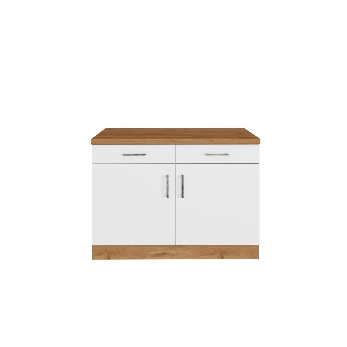 Küchenunterschrank B: 100 cm Weiß/Eiche Dekor mit Laden - Weiß, MODERN, Holzwerkstoff (100/85/60cm) - Held