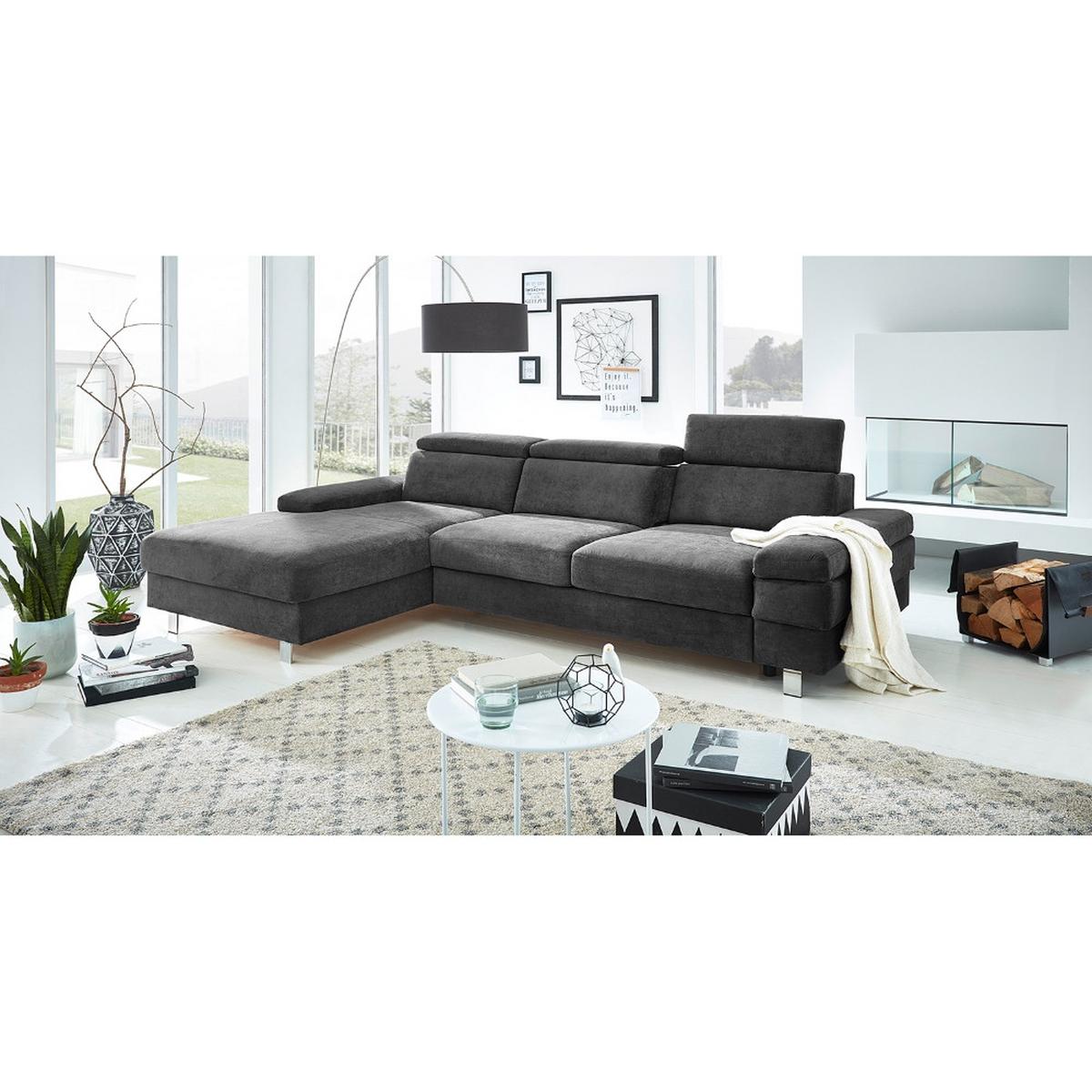 Ecksofa Elvis, Anthrazit S: 182x259 Cm - Anthrazit/Silberfarben, KONVENTIONELL, Textil (182/259cm) - Trendmanufaktur