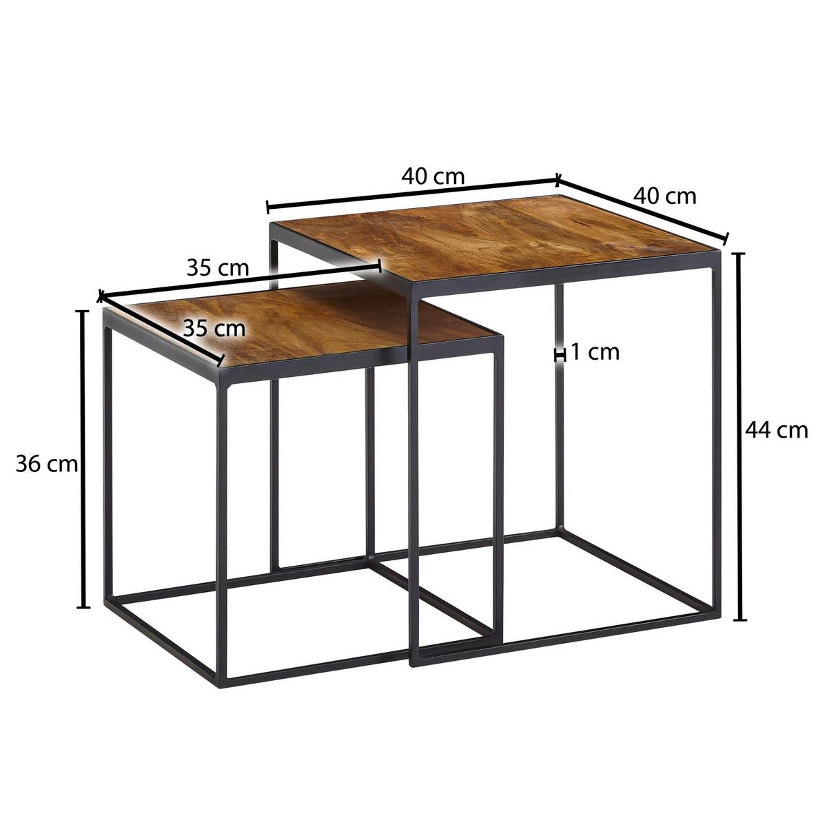 Beistelltisch 2-Teilig Wohnling ,braun - Schwarz/Braun, MODERN, Holz/Metall (40/40/44cm) - MID.YOU