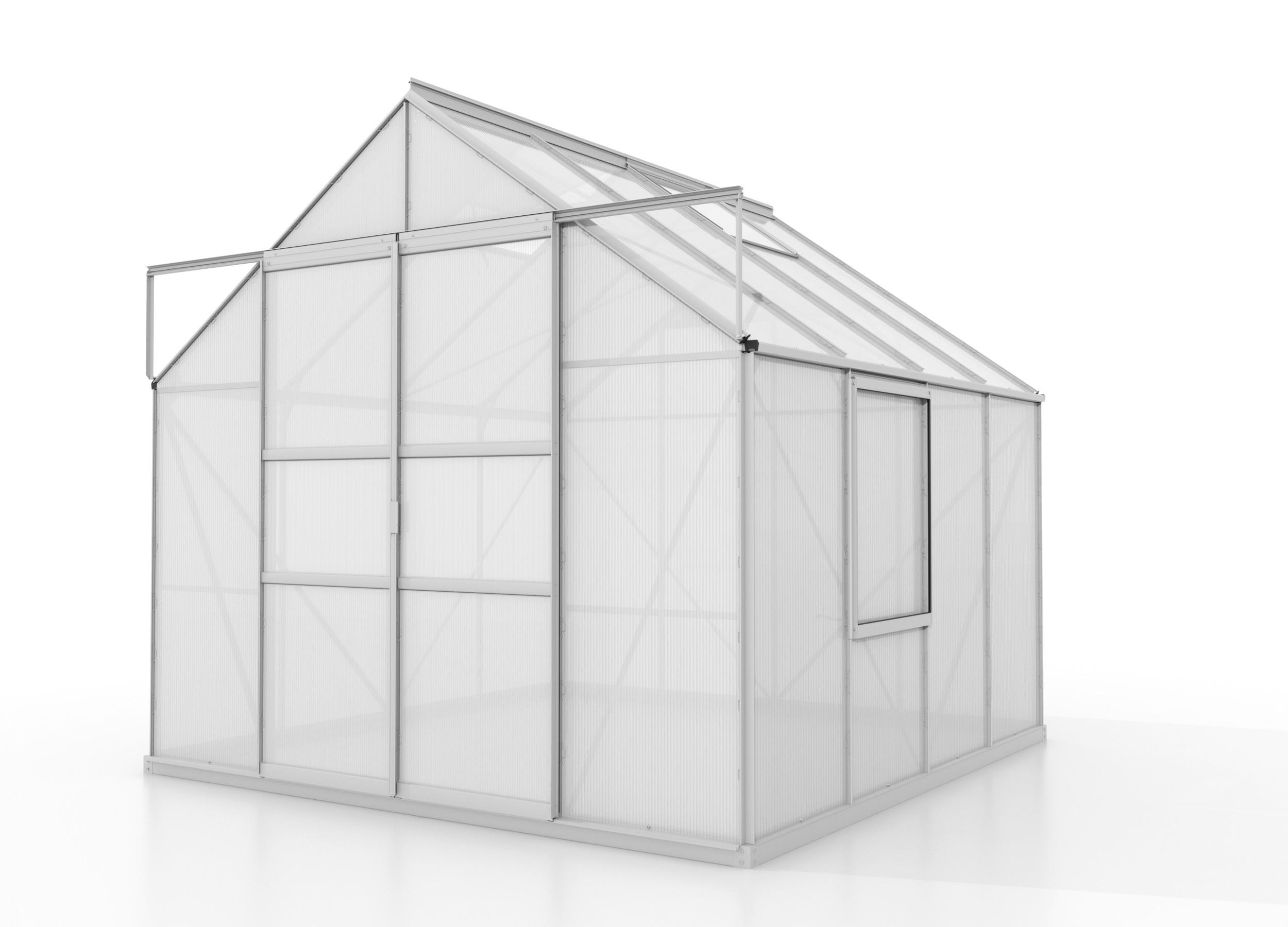Gewächshausbausatz Meridian 2 6700 6,7 M2 Metall/Kunststoff - Alufarben, Basics, Kunststoff/Metall (257/231,8/258cm)