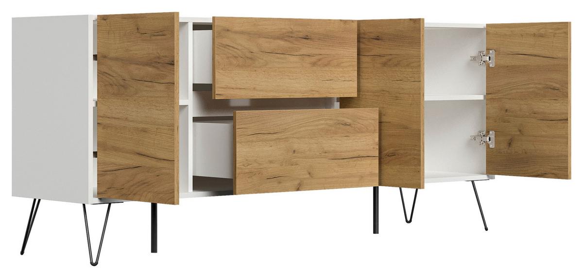 Sideboard Posseik Industrial Eichefarben/weiß B: 177 Cm - Eichefarben/Weiß Hochglanz, Design, Holzwerkstoff (177/75,8/42cm) - P & B