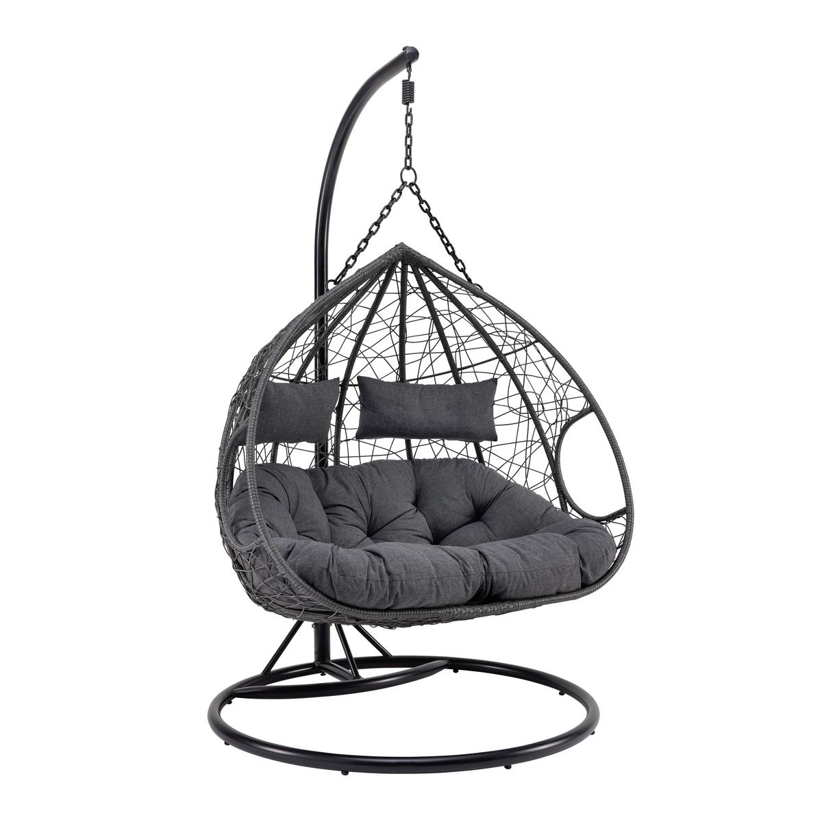 Závesné kreslo ENEA tmavosivé - čierna/tmavosivá, Modern, kov/textil (133/205/120cm) - Bessagi Garden