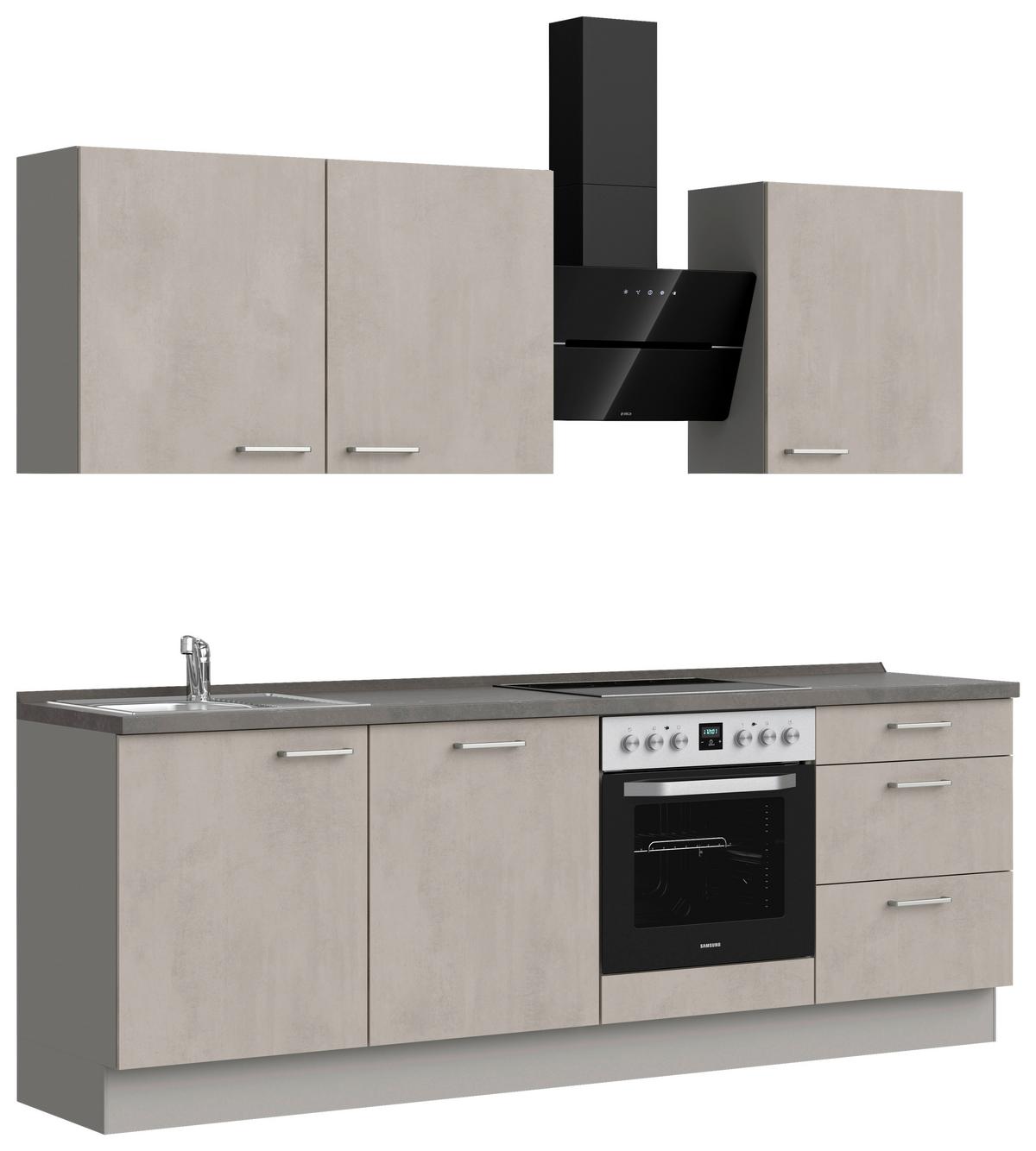 Kuchynská linka 240 cm, šedý betón/ kamenná šedá - sivá/farba ušľachtilej ocele, Modern, kov/kompozitné drevo (240cm) - Nobilia