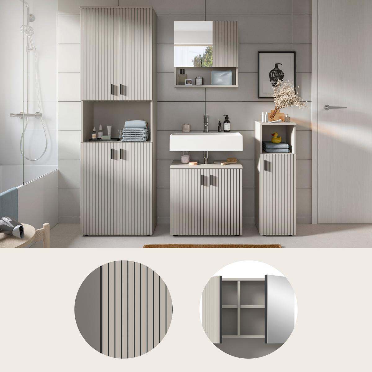BADEZIMMER Mone Kaschmir B: 150cm - Kaschmir/Schwarz, Trend, Glas/Holzwerkstoff (150cm) - MID.YOU