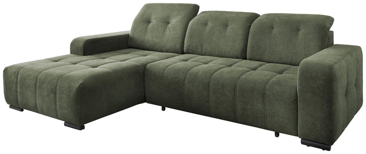 Ecksofa Vicari Dunkelgrün S: 292x185cm - Dunkelgrün/Schwarz, MODERN, Textil (292/185cm) - Livetastic