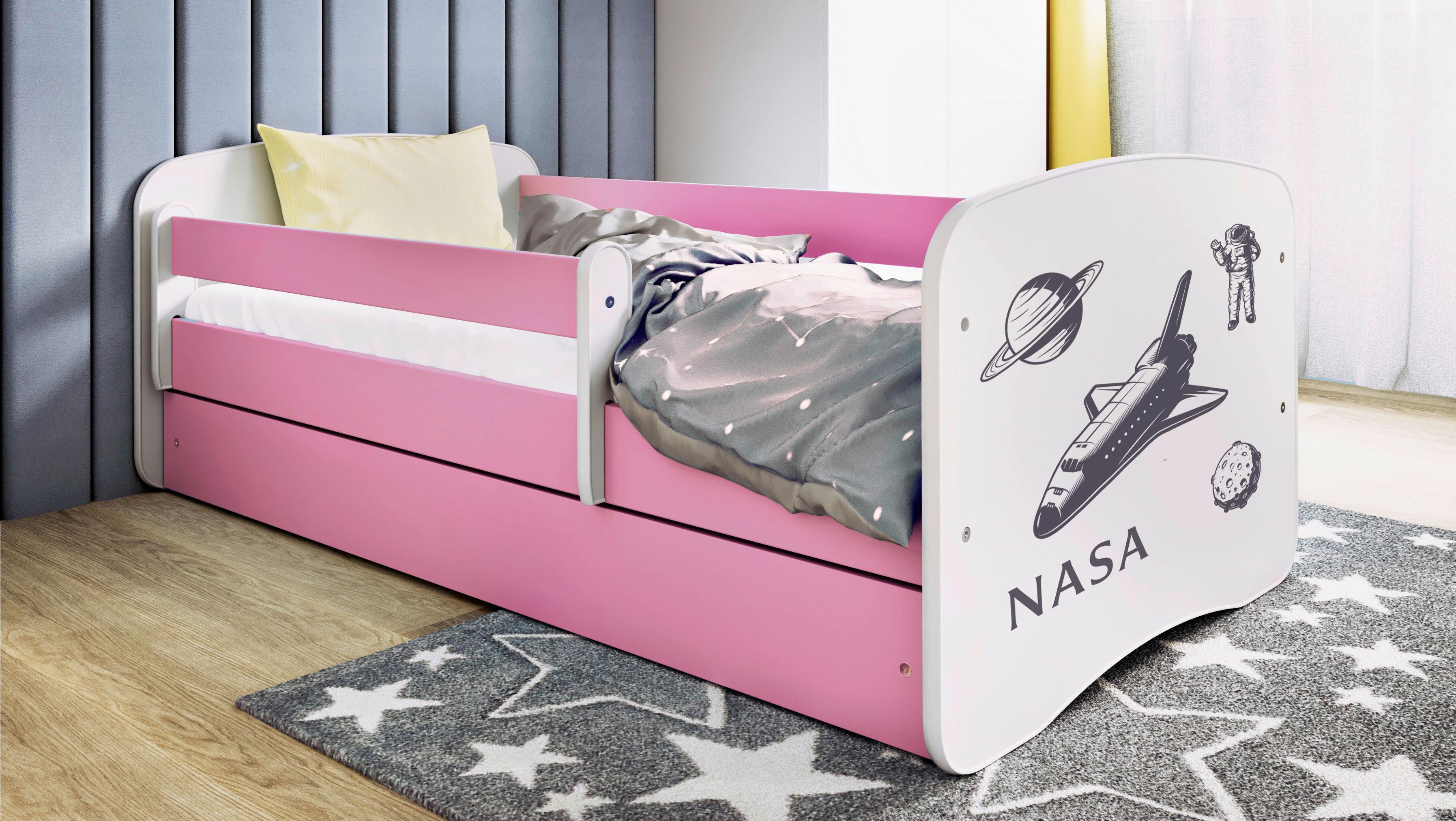 Kinder-/Juniorbett Babydreams Weiß/Pink B: 80cm - Pink/Birkefarben, MODERN, Holz/Holzwerkstoff (80/160cm) - MID.YOU