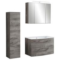 Badmöbel-Set 3-Tlg. Stockholm B: 110 cm Weiß/Eiche Dekor - Eichefarben/Weiß, KONVENTIONELL, Glas/Holzwerkstoff (110cm) - Held