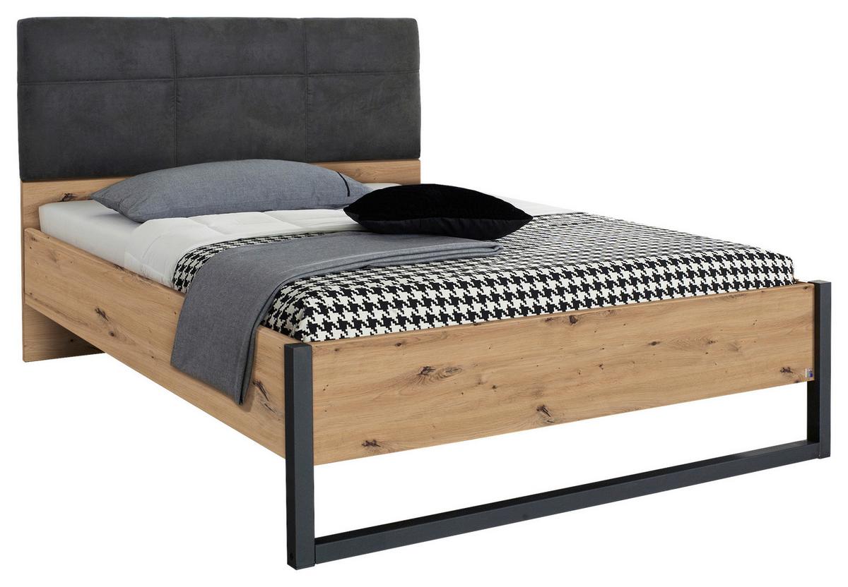 Bett Tampa Anthrazit/graphit/ Eiche Artisan D. Lf: 140x200cm - Anthrazit/Graphitfarben, MODERN, Textil (140/200cm) - Rauch Möbel