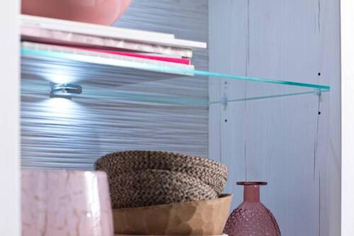 Vitrine Brixen B: 73 cm Eiche/Pinie Dekor - Eichefarben/Schwarz, LIFESTYLE, Glas/Holzwerkstoff (73/210/40cm) - Livetastic