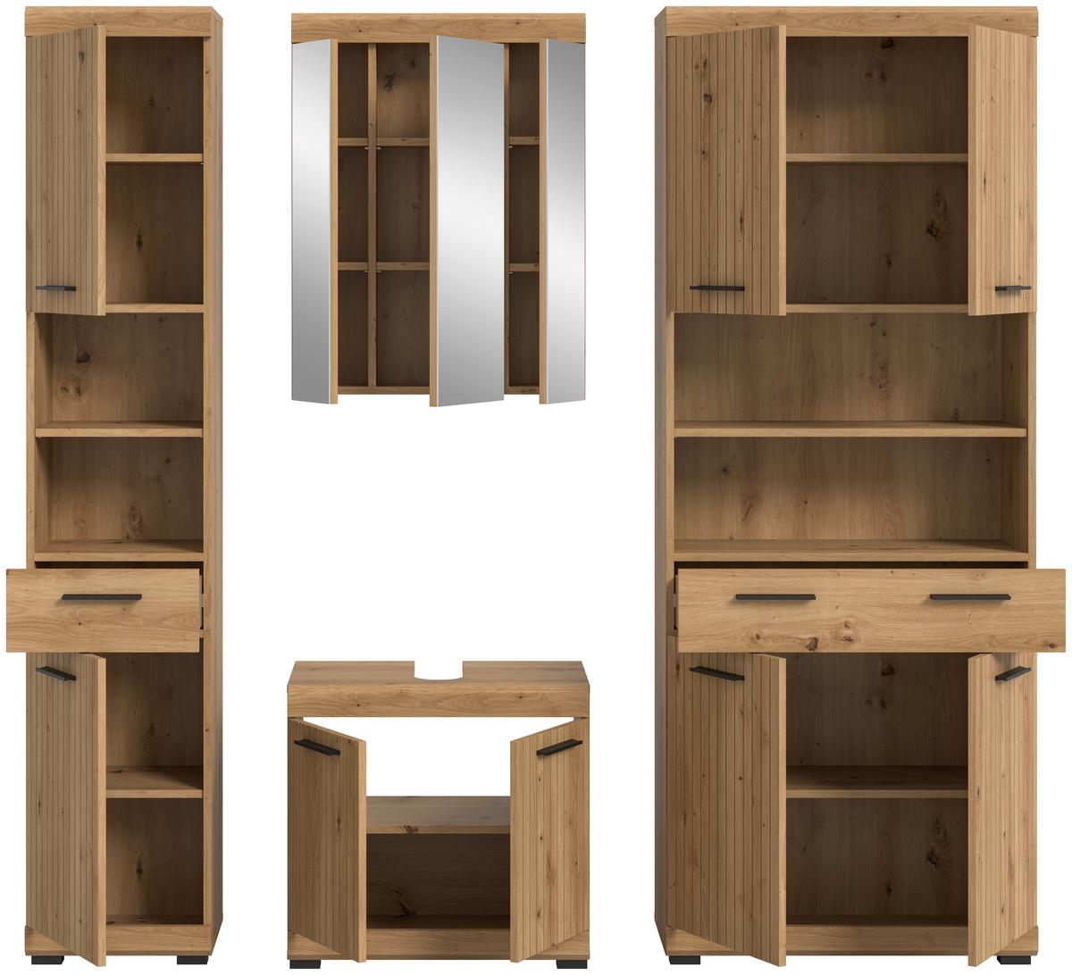 Badezimmer Scout Eiche Artisan Dekor B: 171cm - Schwarz/Eiche Artisan, Trend, Glas/Holzwerkstoff (171cm) - MID.YOU