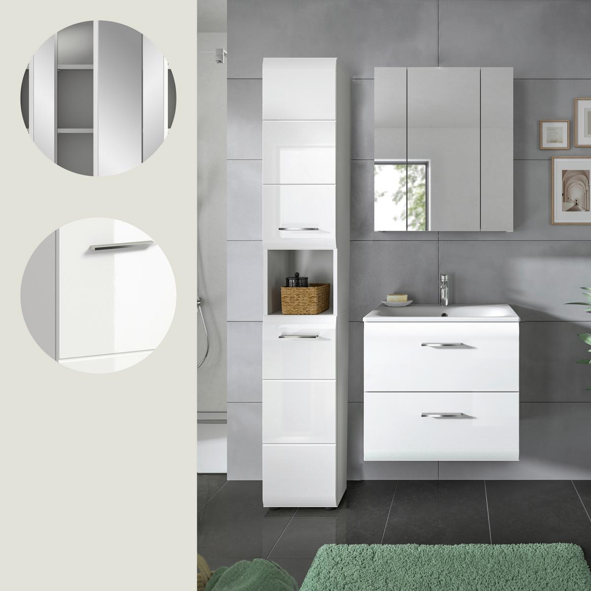 Badezimmer Ice Weiß/weiß Hg B: 90 Cm - Weiß Hochglanz/Schwarz, MODERN, Keramik/Holzwerkstoff (90/185/46cm) - MID.YOU