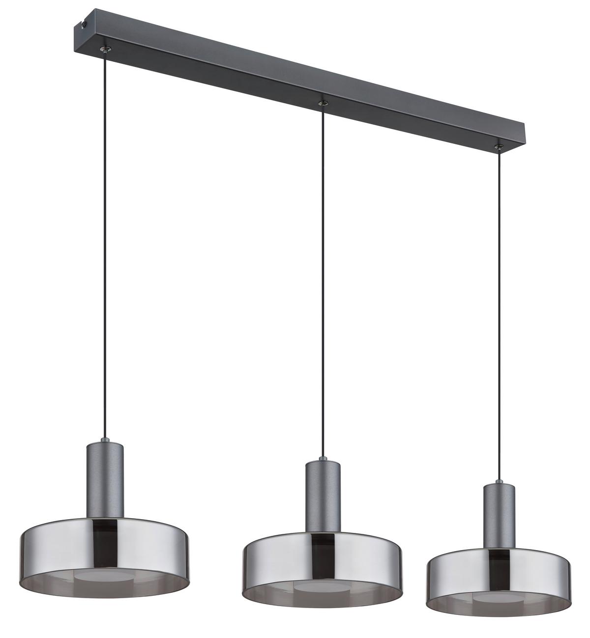 Led-hängeleuchte Grant Grau Schwarz L: 90 Cm - Schwarz/Grau, Design, Glas/Kunststoff (90/22/150cm) - Globo