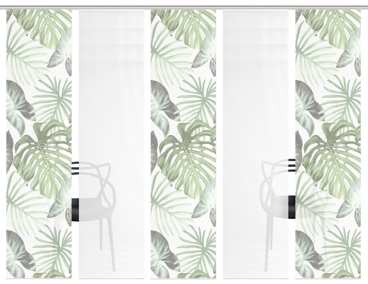 Flächenvorhang Sanja 5er Set - Weiß/Grün, Natur, Textil (60/260cm)