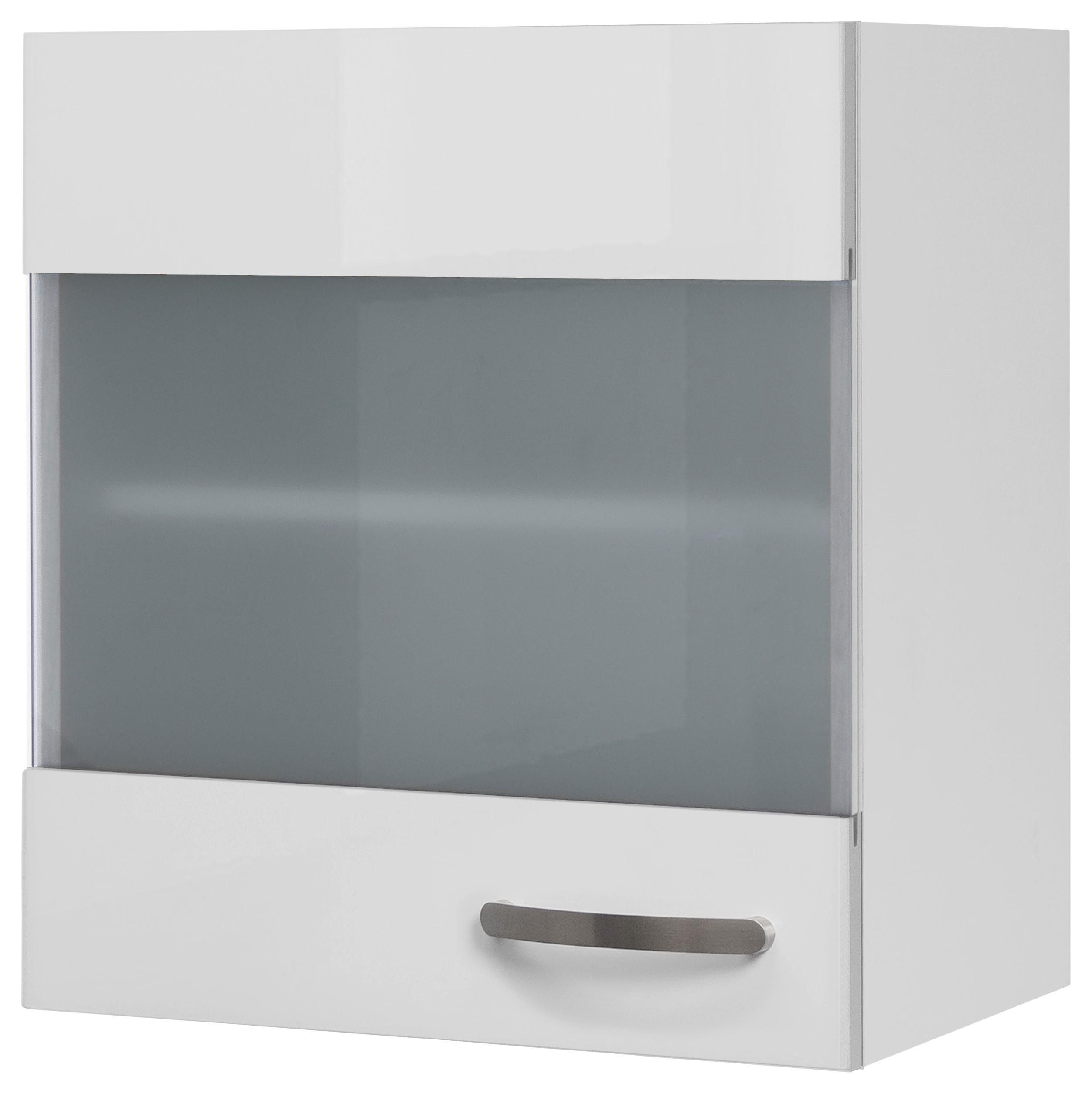 Küchenoberschrank Alba B: 50 cm Weiß 1 Drehtür mit Glas - Weiß Hochglanz/Weiß, MODERN, Holzwerkstoff (50/54,8/32cm)