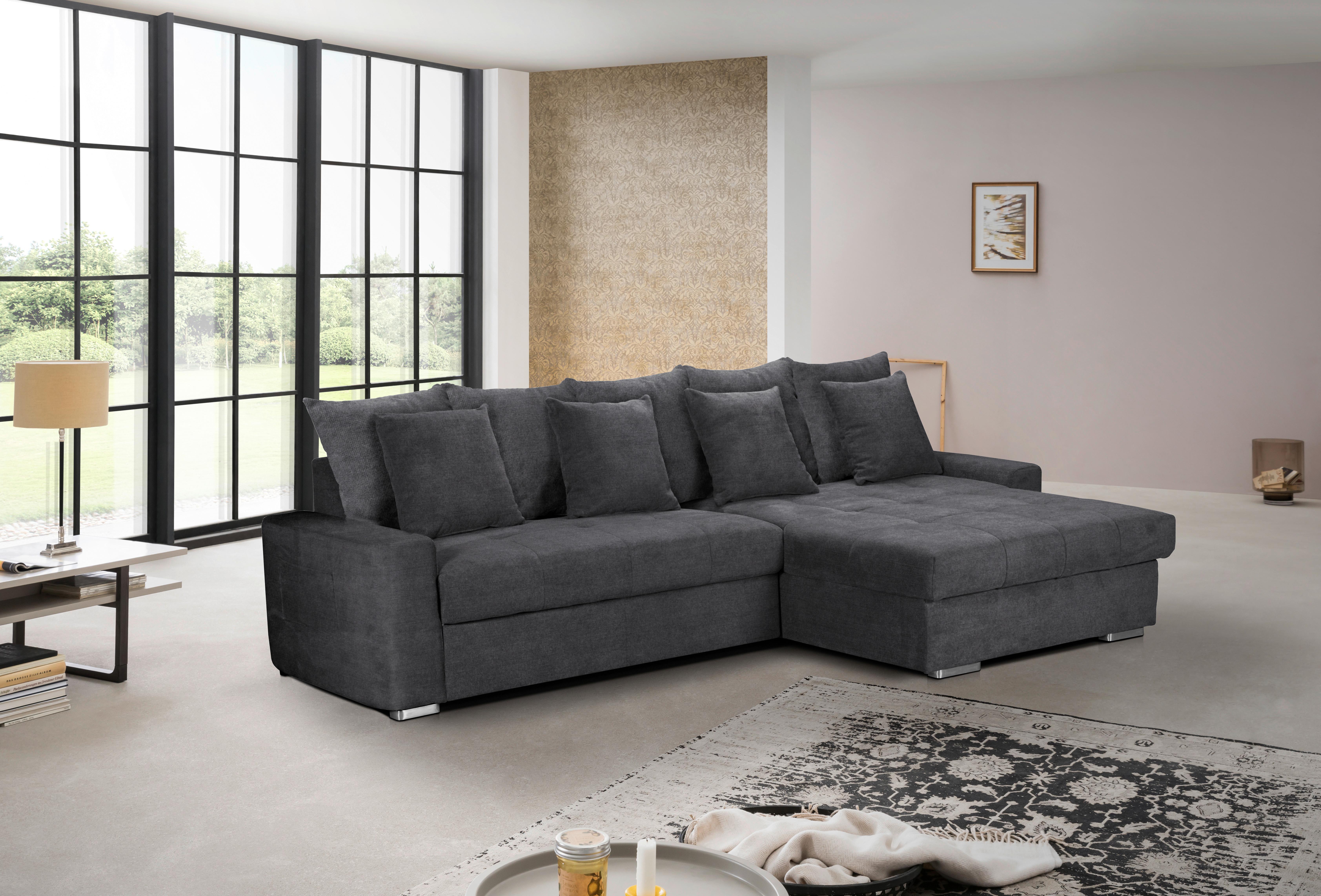 Ecksofa mit Schlaffunktion Salvador inkl. Bettkasten Grau - Wengefarben/Dunkelgrau, MODERN, Holz/Textil (293/164cm) - MID.YOU