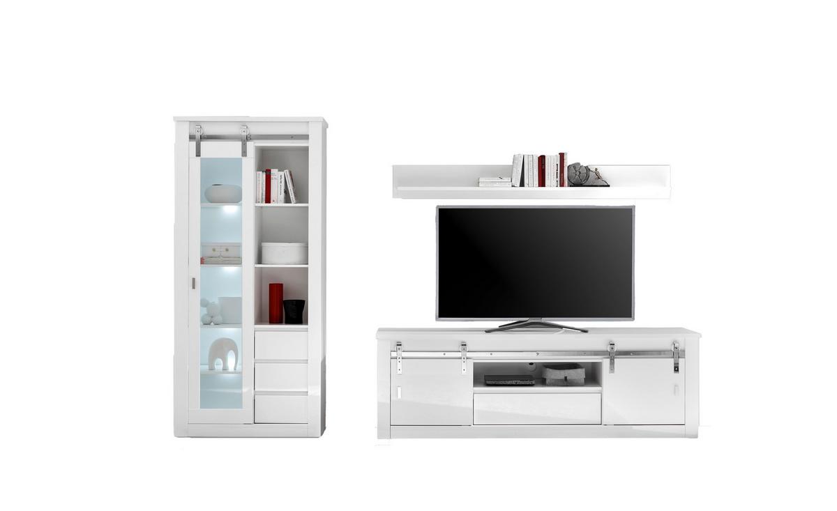 WOHNWAND Daytona Weiß HG B: 309cm - Weiß Hochglanz/Weiß, Design, Holzwerkstoff (309/200/43cm) - Livetastic