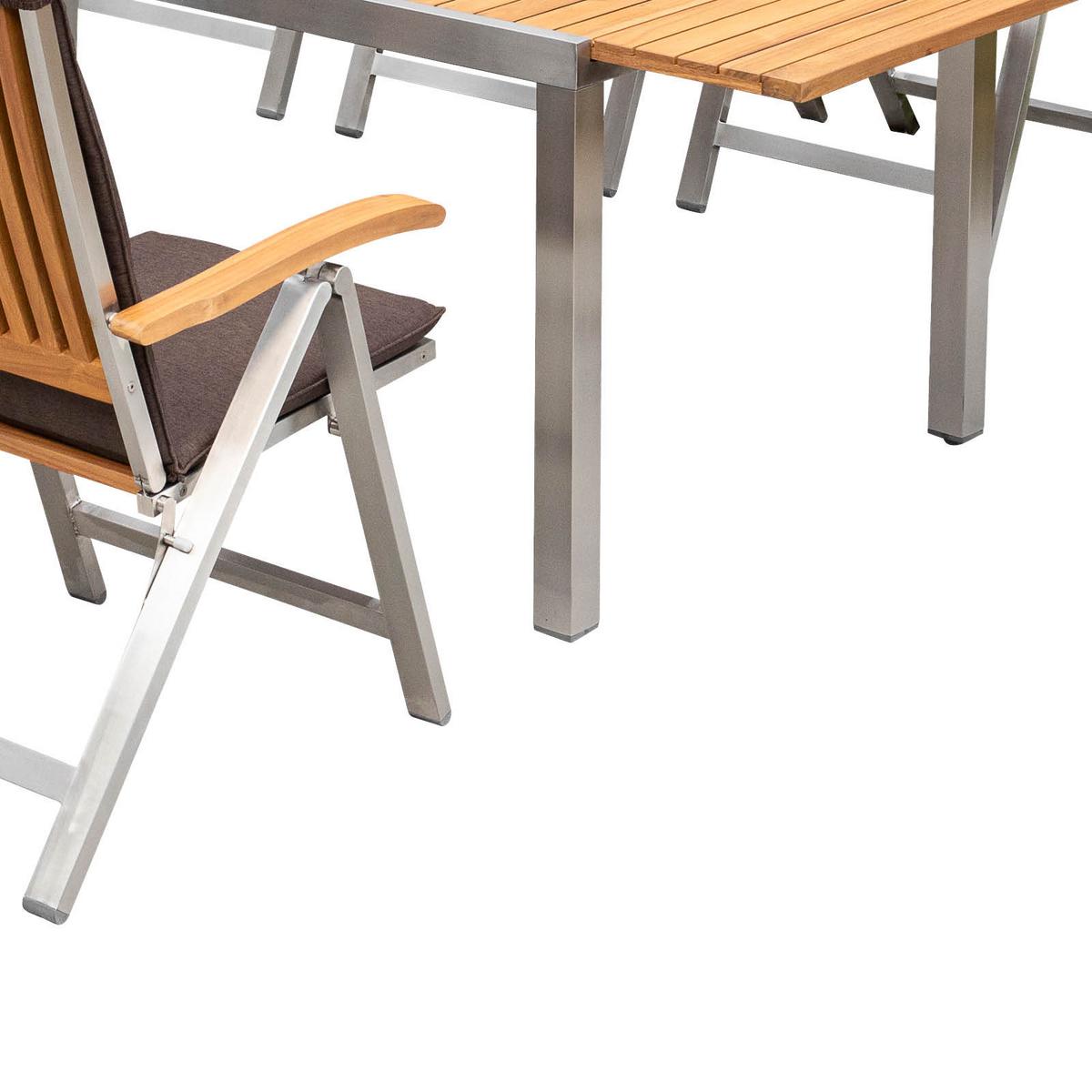 Gartengarnitur 9-tlg. Keros Holz/metall Mit Kissen - Silberfarben/Naturfarben, ROMANTIK / LANDHAUS, Holz/Textil (180-240/74/100cm) - Gardenson