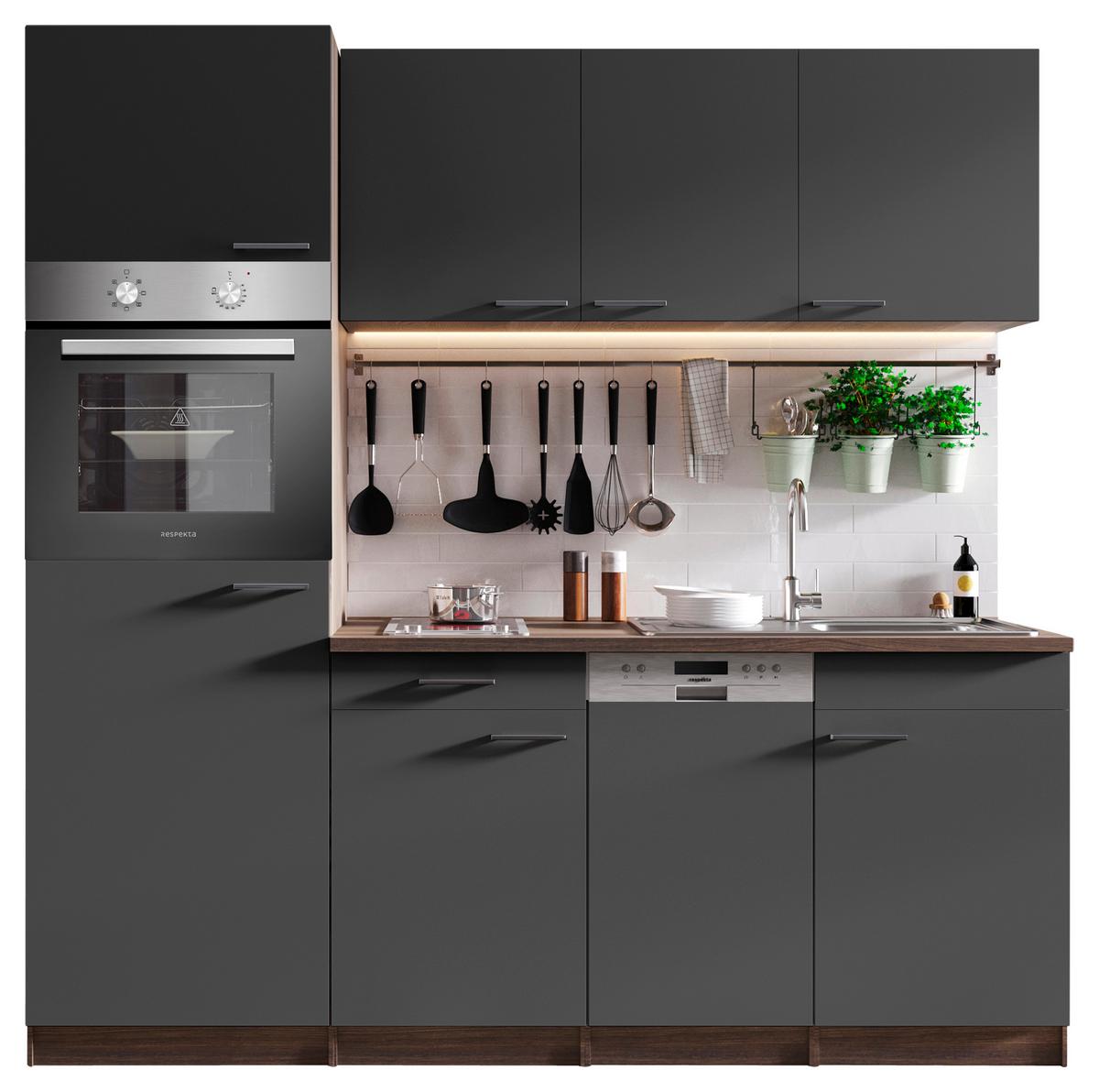 Küchenblock Oliver Singleküche 205 cm - Eichefarben/Grau, Basics, Holzwerkstoff (205cm) - Respekta