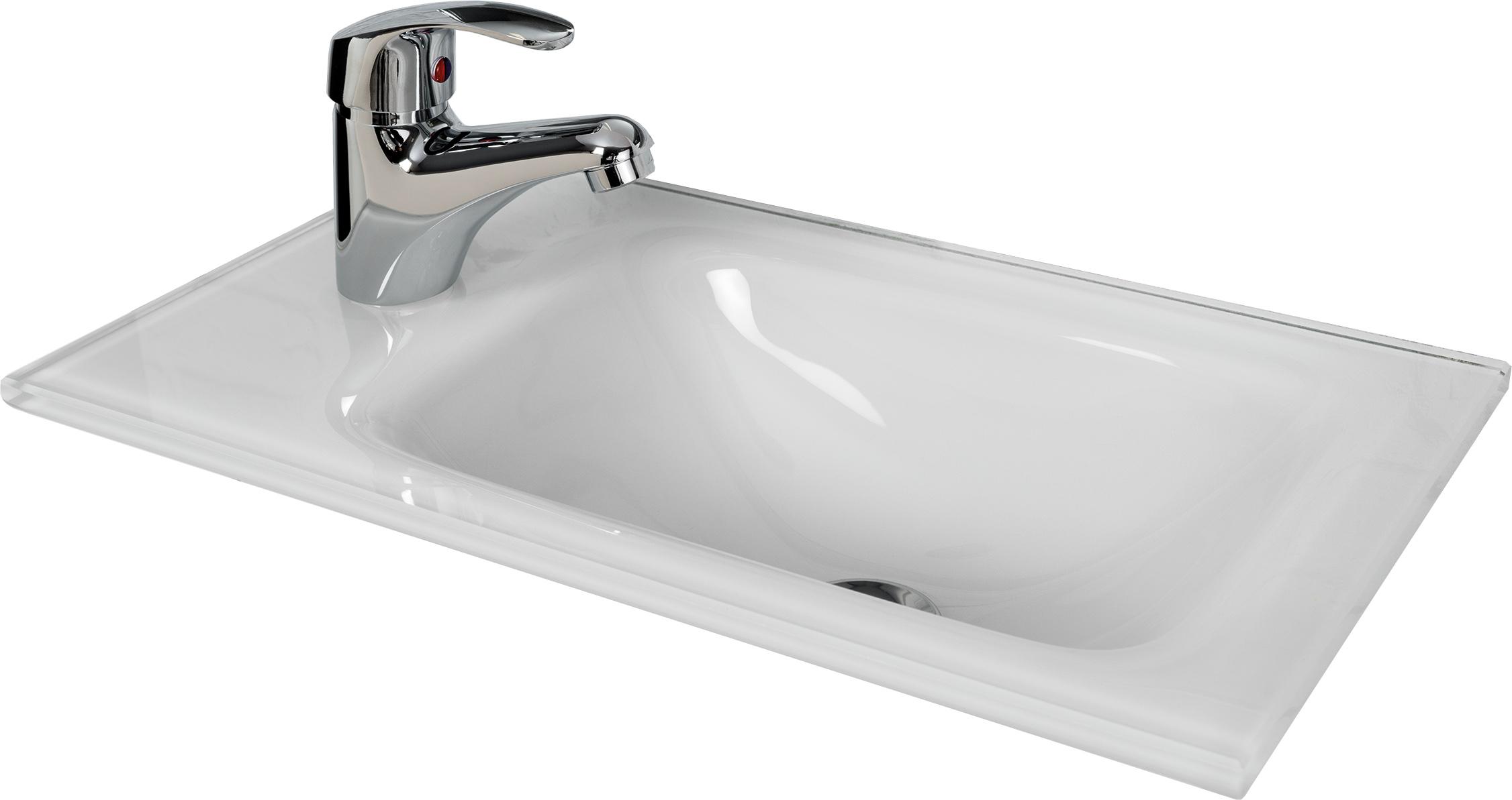 Waschbecken Guest Glas 45x25 cm Weiß - Weiß, Basics, Glas (45/9,2/25cm) - MID.YOU