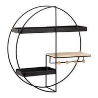 Nástěnný regál LELIA - černá/přírodní barvy, Moderní, kov/dřevo (60/60/16,5cm) - Bessagi Home