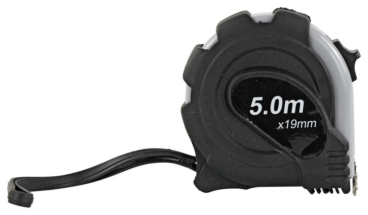 Roll-Maßband L: 5 m mit Gürtelclip, Magnet und Stopper - Schwarz, KONVENTIONELL, Kunststoff/Metall (500cm)