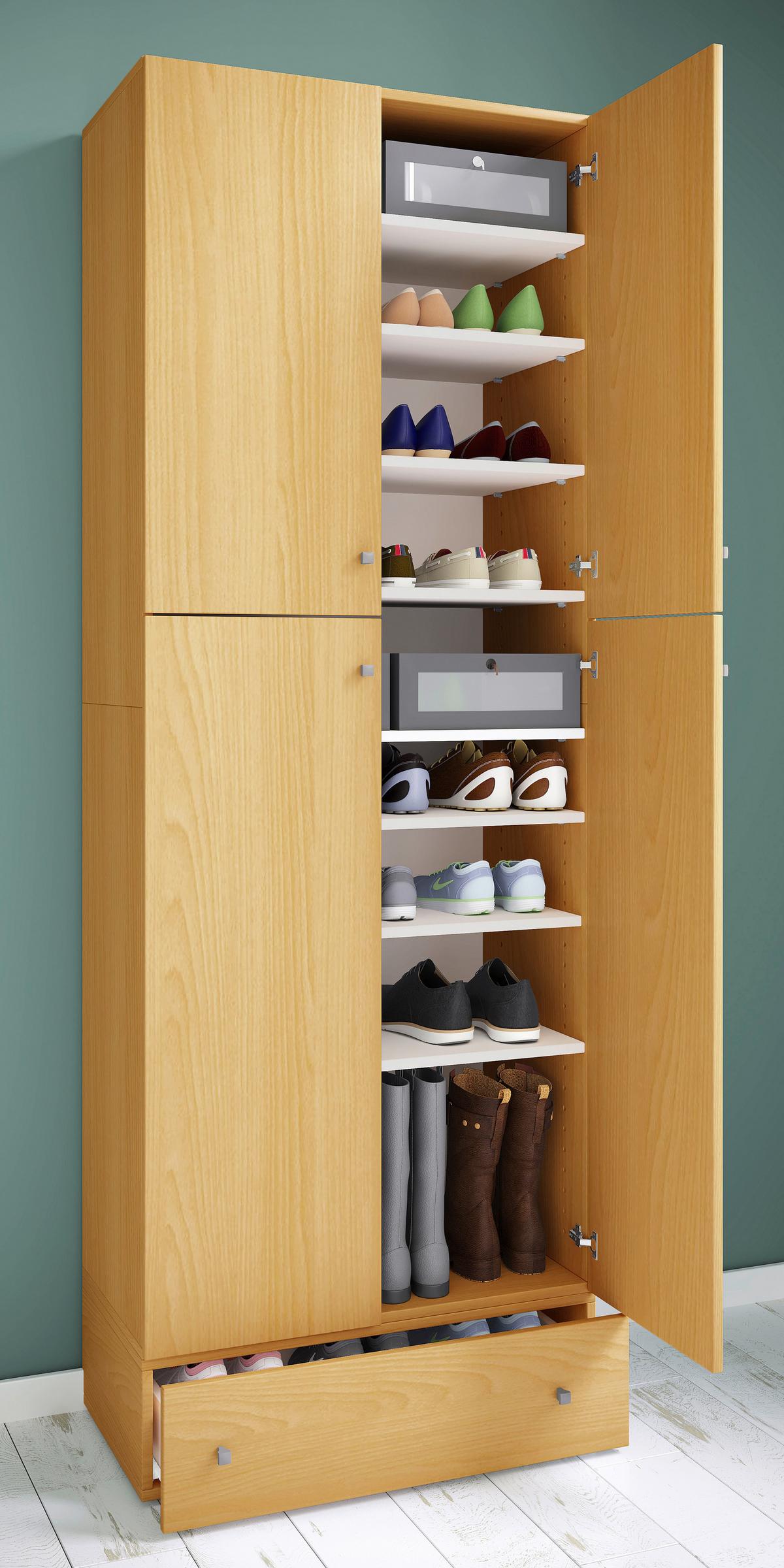 Schuhschrank Lona XXL Buche Dekor B: 70 cm - Buchefarben/Schwarz, MODERN, Holzwerkstoff (70/200/39cm) - MID.YOU