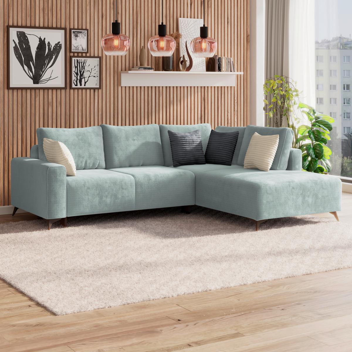 Ecksofa Mit Schlaffunktion Lincoln Mint Cord 270x212 Cm - Creme/Schwarz, MODERN, Textil (270/212cm)