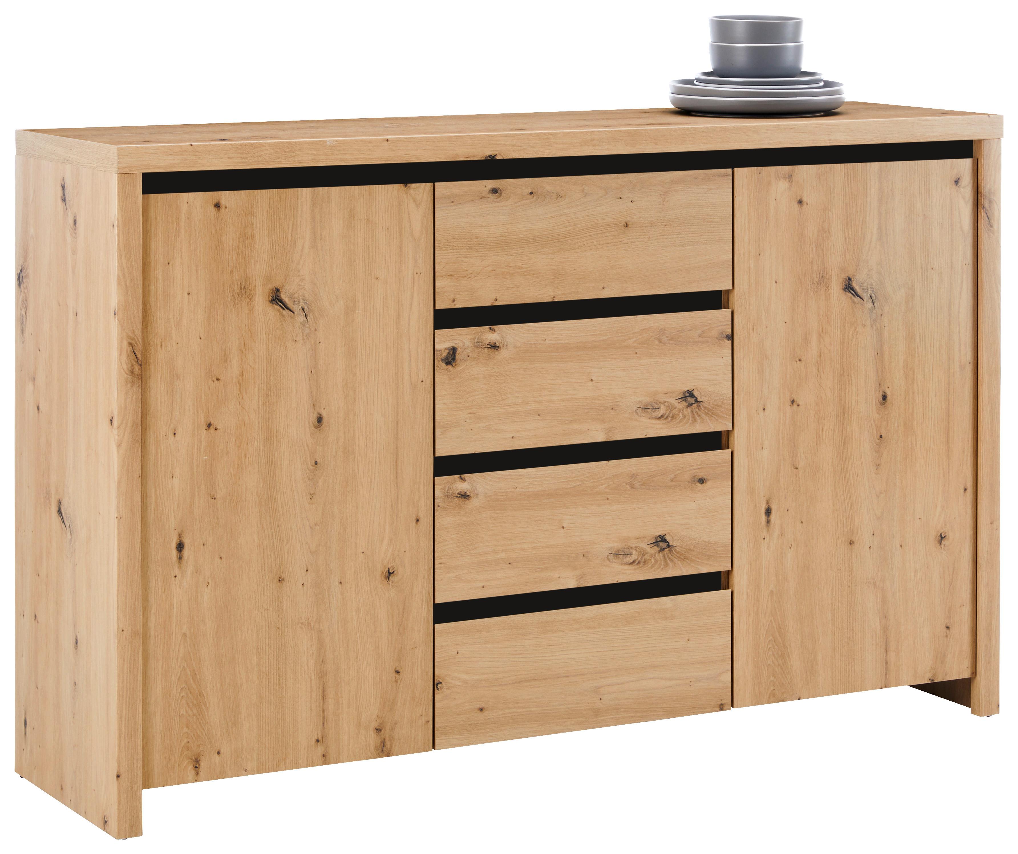 Široká komoda Larios, š: 143 cm - černá/dub artisan, Moderní, kompozitní dřevo (143/91/40cm) - Mömax